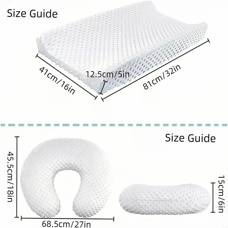Soft Minky Dots Changing Table Sheets with Matching Nursing Pillow Cover for Baby Boy and Girl Changing Pad Cover 2PCS