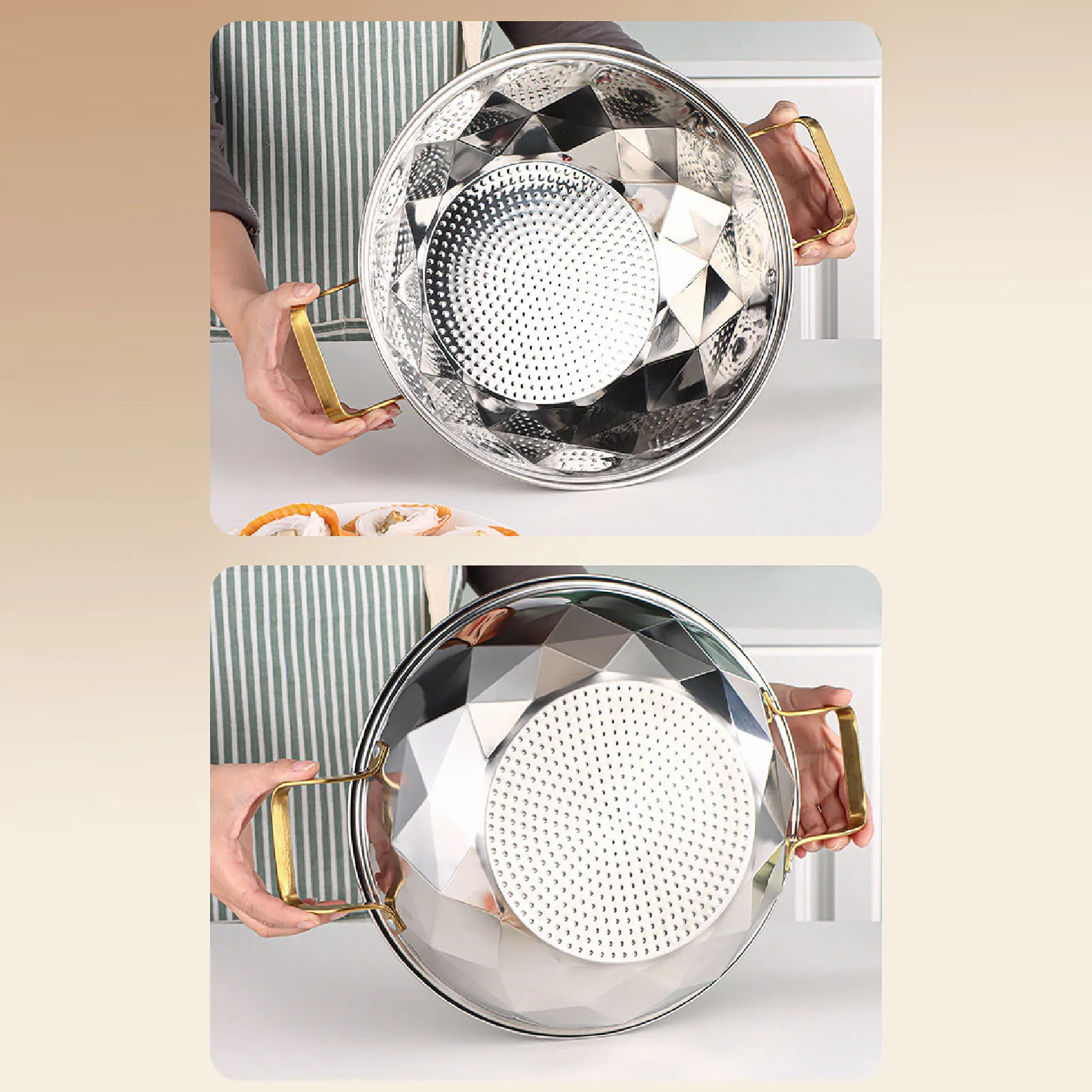28x20cm Steam Pot, Multipurpose Stainless Steel Steam Pot with Steaming Plate Double Layer for Induction Cooker Kitchen Gadgets