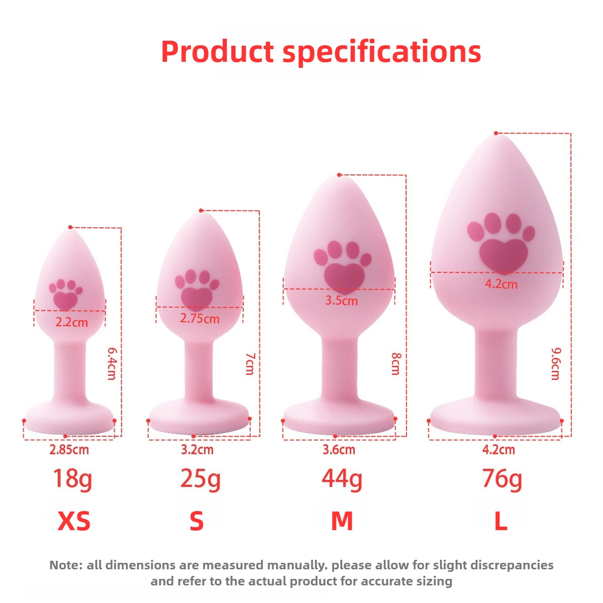 HeartCaptor Silicone Anal Plug Set 4 Sizes Cat Paw Crystal Base Pink - Details 1