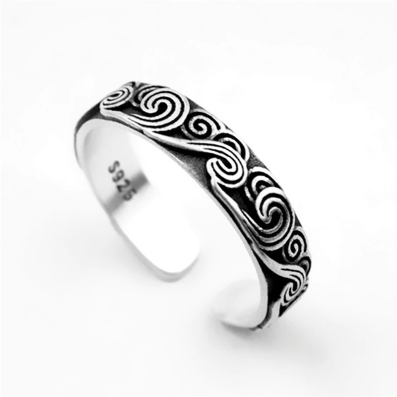 WYEAIIR 925 Sterling Silver Ethnic Retro Good Luck Cloud Wave Resizable Opening Ring For Women Luxury Jewelry 6