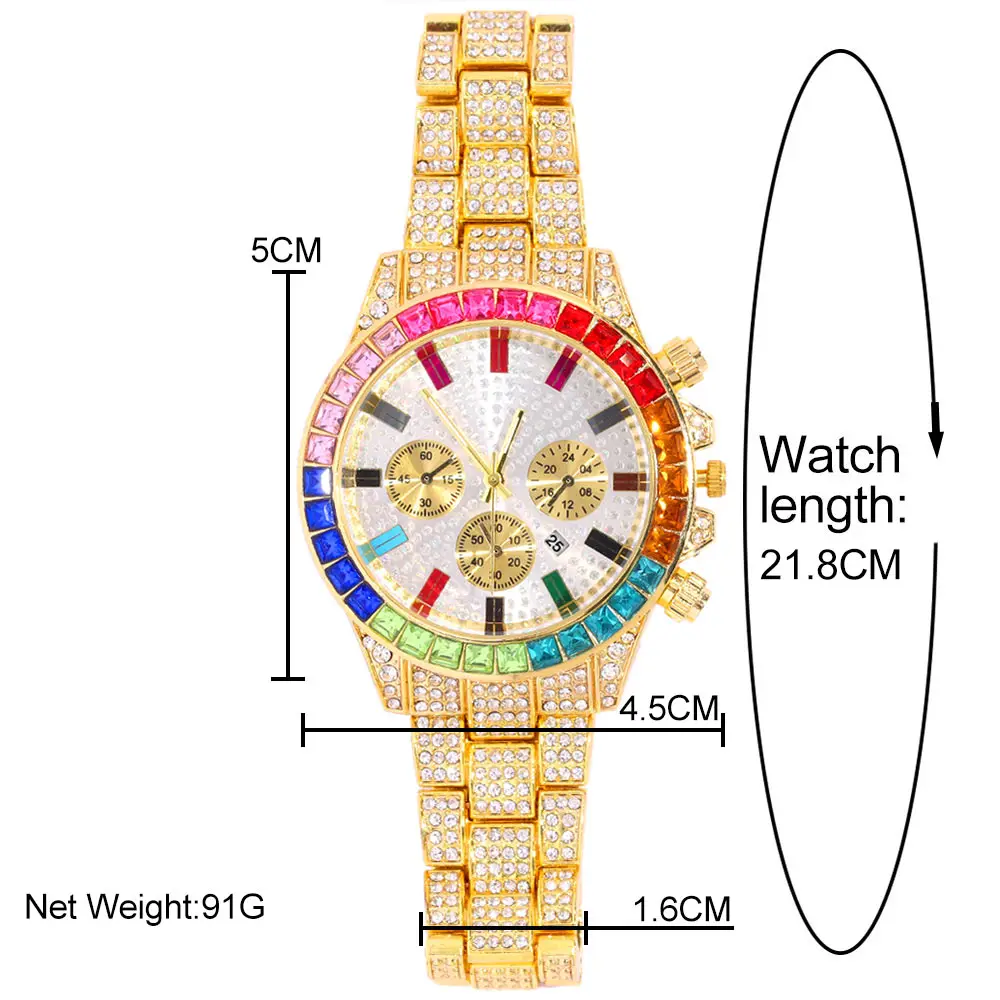 Orologio da uomo quadrato ghiacciato Hip Hop Orologio da polso da uomo al quarzo con diamanti Orologio da polso in acciaio con calendario romano in oro Relogio Masculino_voghion.com