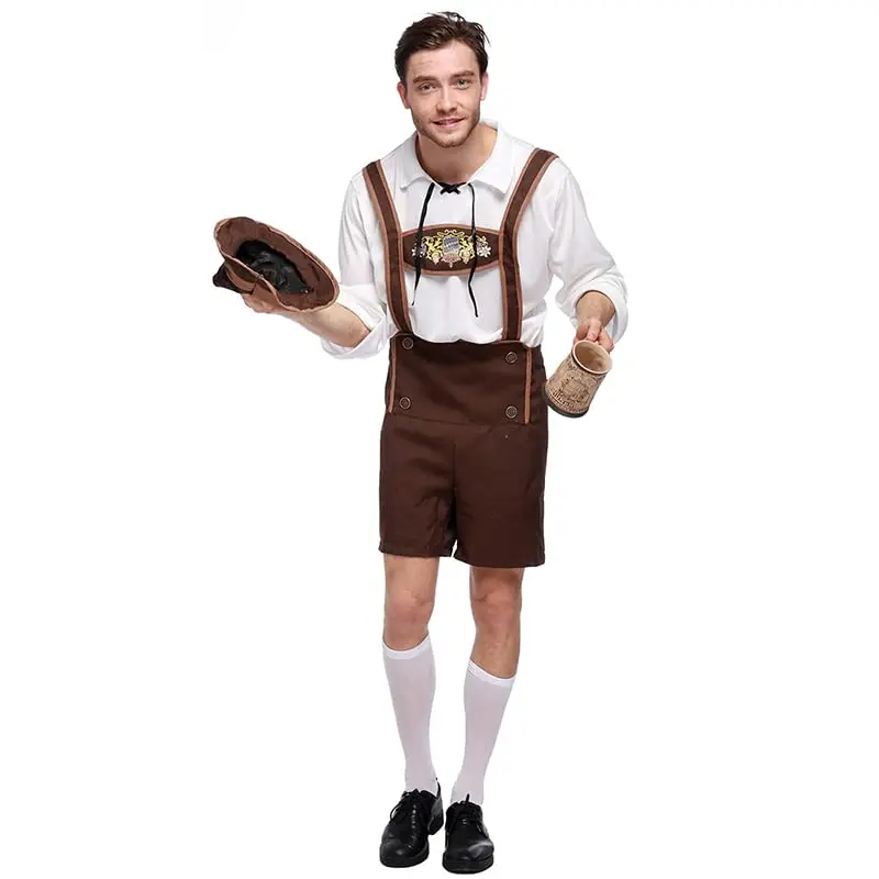 Men Festival Costume Set Adult Men's Oktoberfest Bavarian Traditional Hat Shirt Shorts