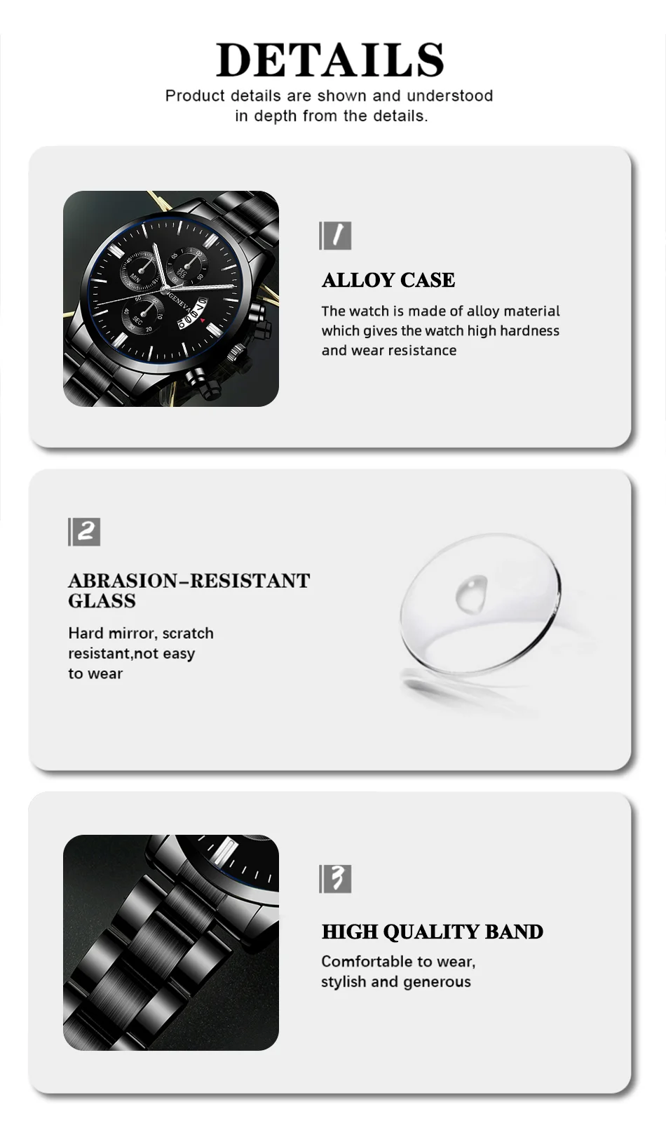 3PCS Set Mens Fashion Wing Bracelet Hexagonal Column Pendant Necklace Watches Men Business Stainless Steel Calendar Quartz Watch