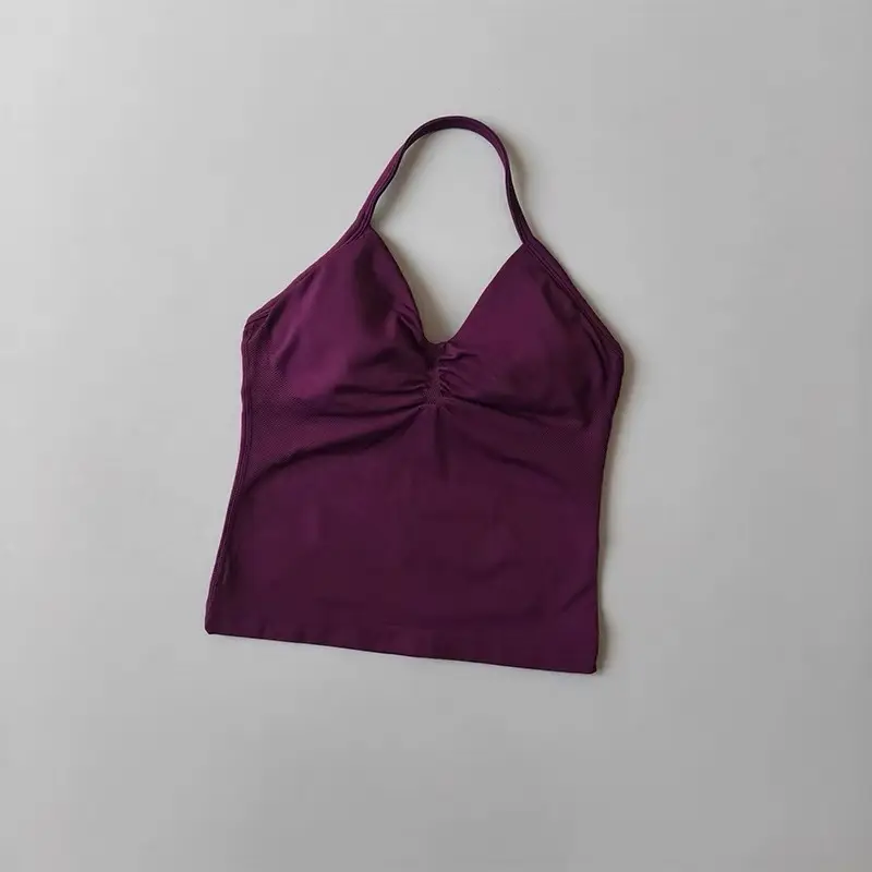 Sexy Halter Neck Beautiful Back High Waist Peach Sports Bras Shorts Suit Pilates Gathering Yoga Vest Training Fitness Bra Sets - Image 13