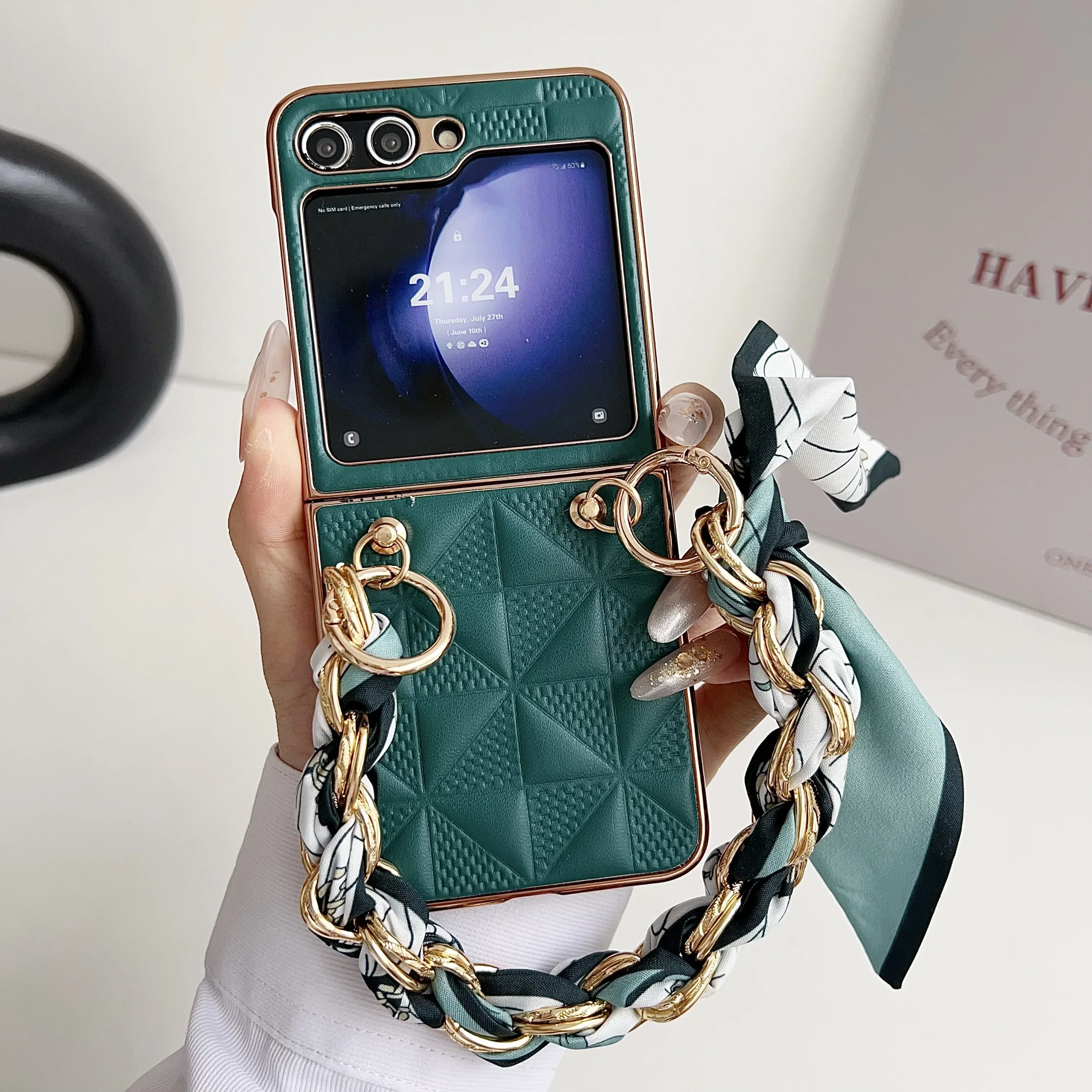 Coque de téléphone en cuir à treillis galvanisé de luxe pour Samsung Galaxy Z Flod 6 5 4 3 5G, étui de protection antichoc à la mode_voghion.com