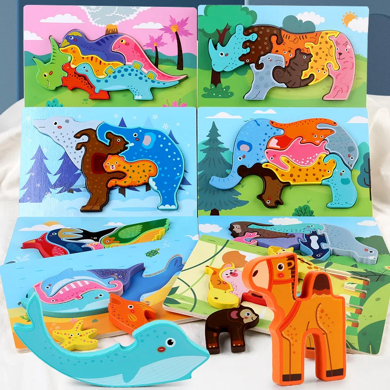 Children's early education animal model wooden puzzles toys creative 3 -  Supply Epic