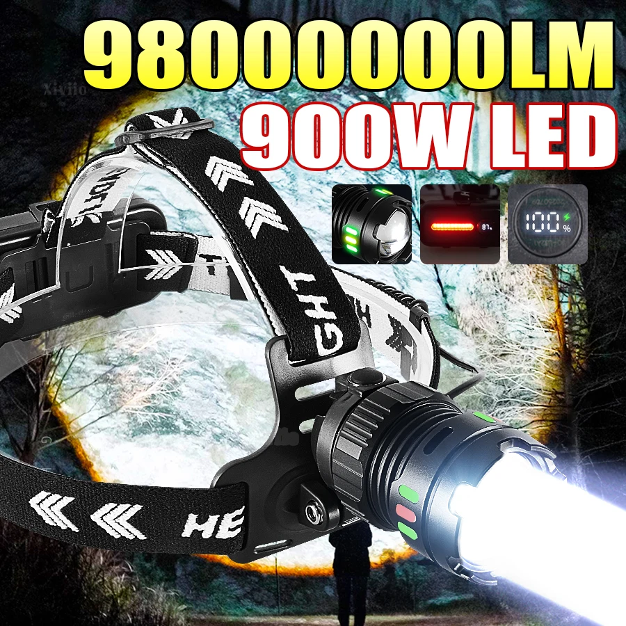9800000LM 초강력 헤드램프 4000M 고출력 LED 헤드라이트 USB 충전식..