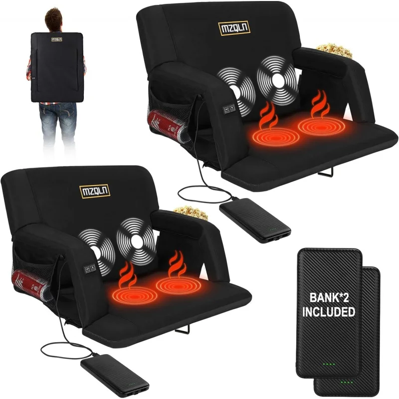 

Heated Massage Stadium Seats Pack of 2, 25 Inche Folding Bleacher Chair with 10000mAh Portable Power*2, 3 Levels of Heat&Mas