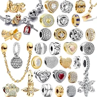 New Sparkling Hearts Clip Gold Dragon Protective Talisman Charm Beads Fit Original European 925Silver Bracelet DIY Women Jewelry 1