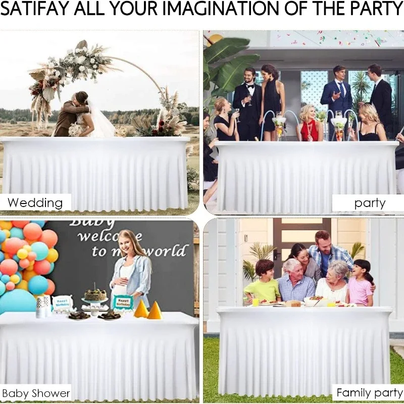 Table Skirt Spandex Table Cover with Skirt Stretchy Tablecloth Wrinkle-Resistant Ruffles Elastic Covers for Wedding Party
