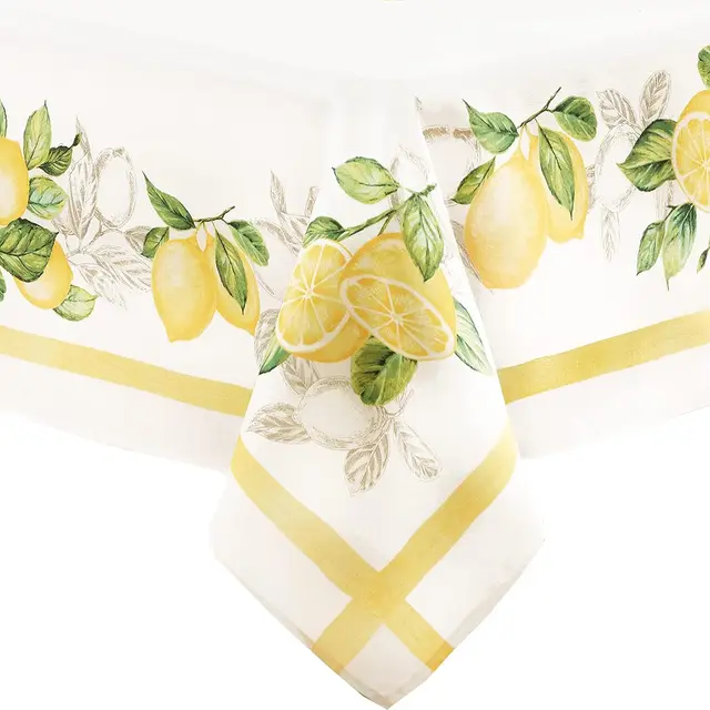 Nappe à motif bleu verger citron, en Polyester, imperméable, essuyable, pour intérieur et extérieur, vacances, salle à manger, fête, mariage, décoration 2