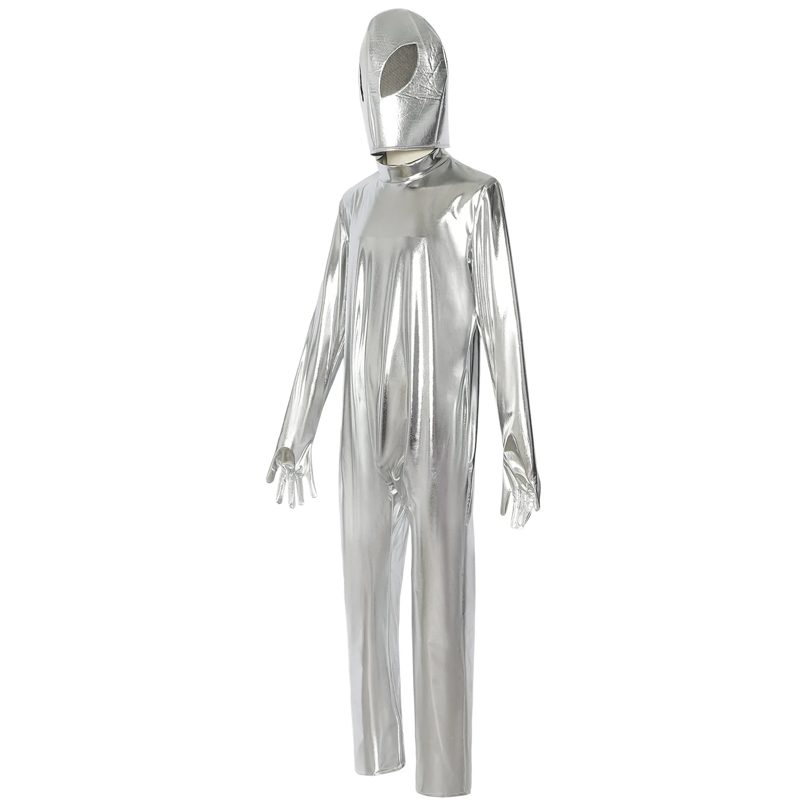 Unisex Metallic Space Alien Bodysuit Costume for Halloween and Parties 22 Unisex Metallic Space Alien Bodysuit Costume