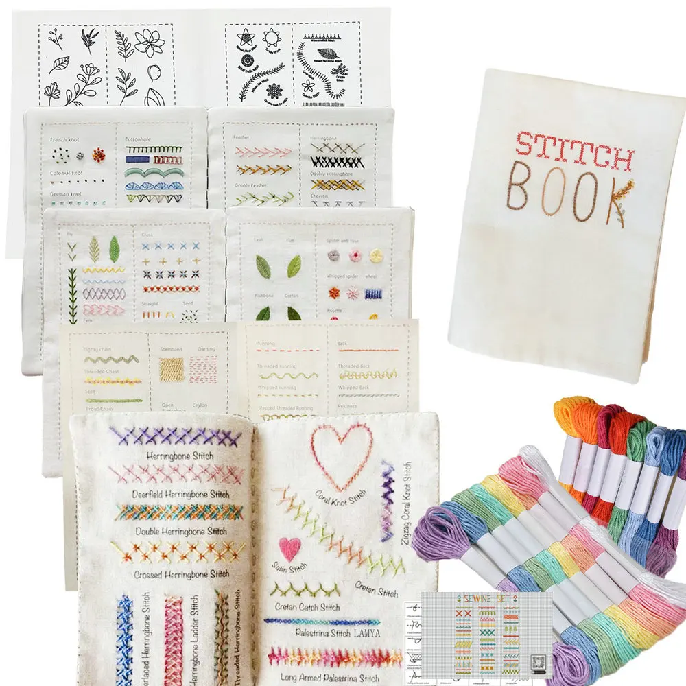 Libro Punti Ricamo Con Kit Da Cucito – 86 O 106 Punti, Per Principianti, In Finto Lino, Portatile