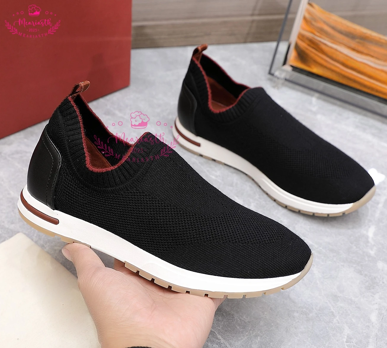 

Spring New Knitted couple Vulcanized Mesh Breathable shoes Comfort Elastic Cross Slip-on Loafers Thick Men Casual Flat Shoes