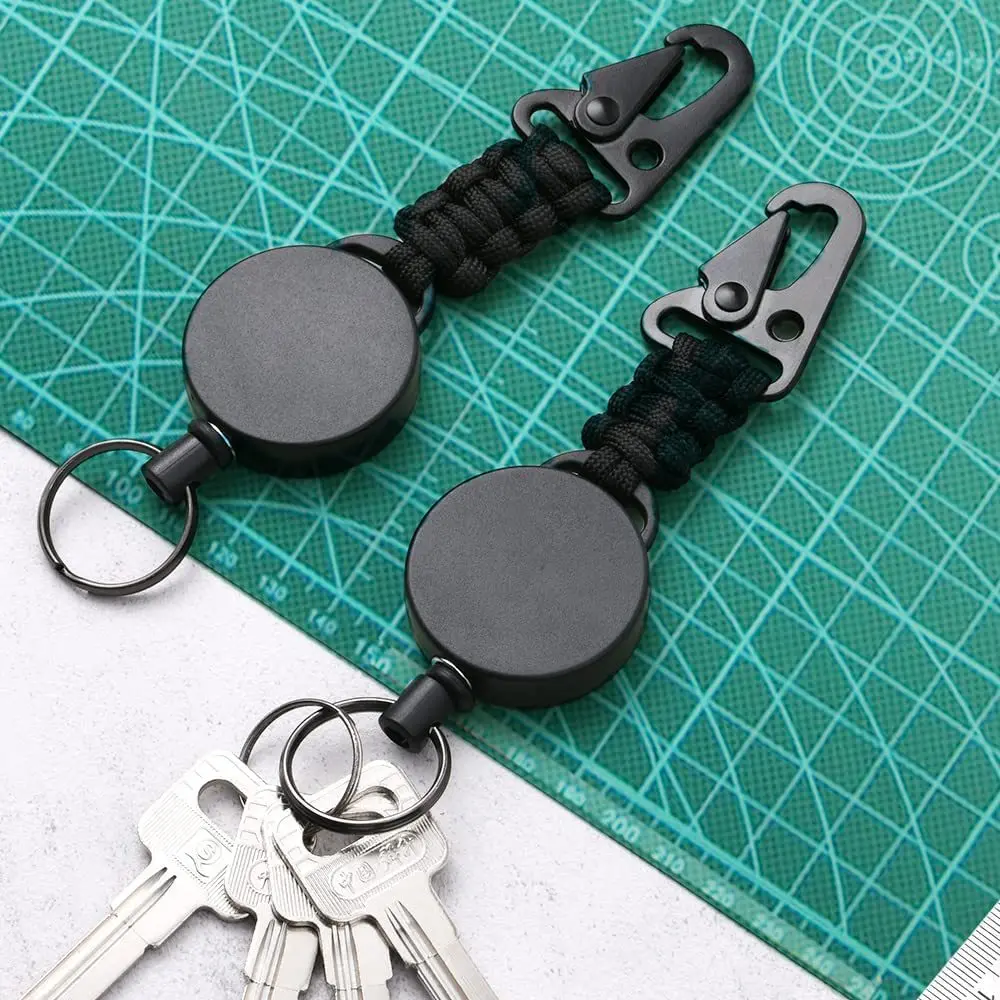 1pc 키 링 클립 개폐식 당겨 키 링 체인 릴 확장 가능한 벨트 릴 ID 매는 밧줄 이름 태그 카드 배지 홀더