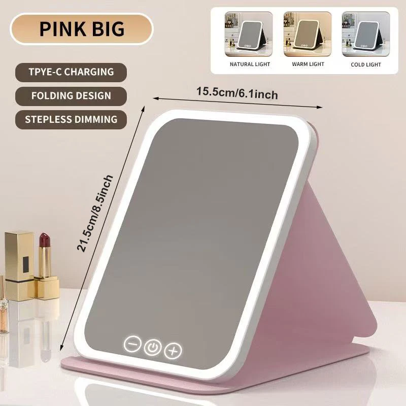 Portable LED Vanity Mirror with Adjustable Brightness and USB Charging | Foldable Travel and Home Essential