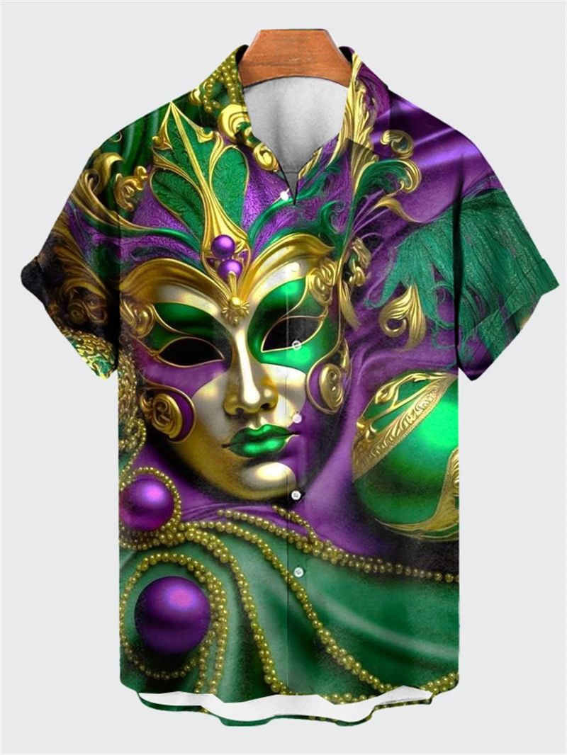 Vintage 3D Print Shirt For Men Women Mardi Gras Party Hawaii Shirts Happy Aloha Button Lapel Top Beach Blouse Best Summer Gifts 3