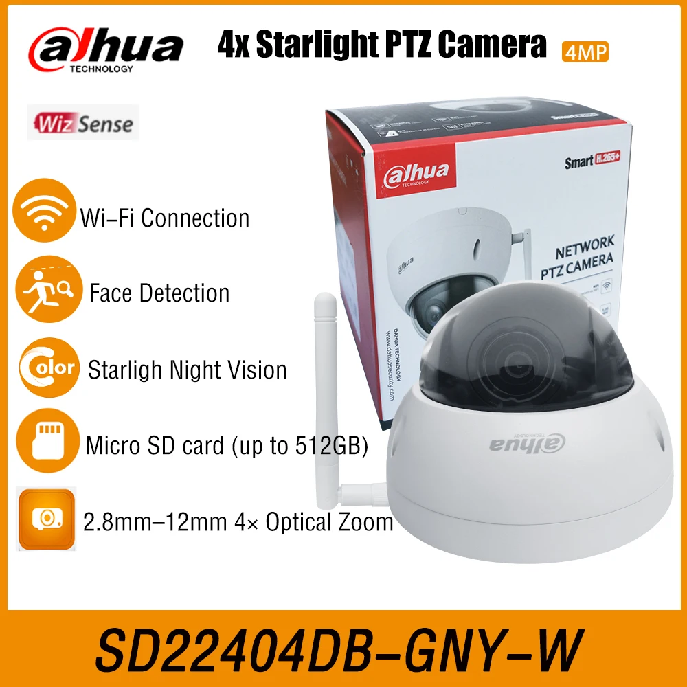 

Dahua SD22404DB-GNY-W Replace SD22404T-GN-W 4MP Starlight WizSense Wi-Fi PTZ Network Camera H265 4x Wireless Security IP Camera