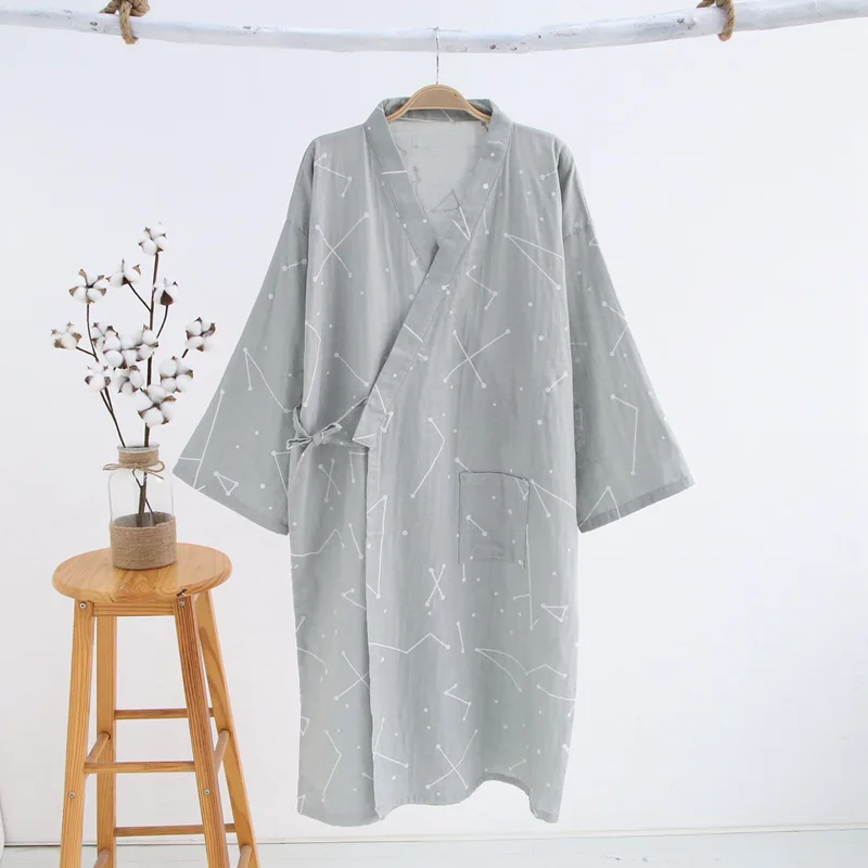 Men Women Cotton Gauze Kimono Pajamas Robe Nightgown Japanese Bathrobe One Piece Tracksuit