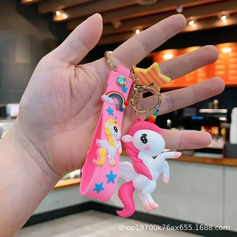 TOYANDONA 3pcs Animal Pom Pom Keychain Cute Fox Unicorn Deer Fluffy Keyring  for Car Purse Backpack Handbag