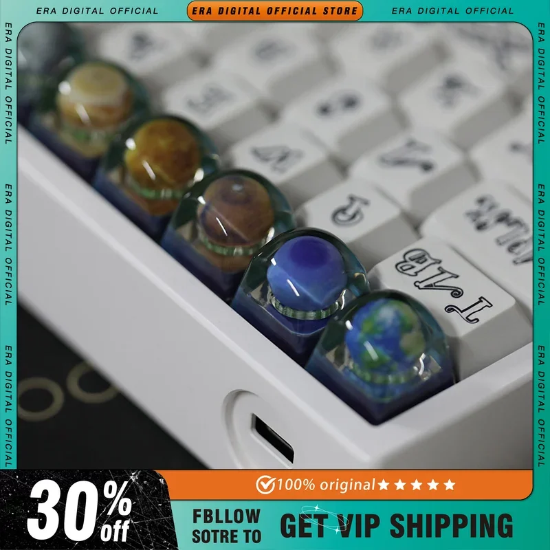 

Механическая клавиатура с восьми планетами, индивидуальные 3d-клавиши с кристаллами из смолы, механическая Подарочная клавиатура с двухмерной анимацией