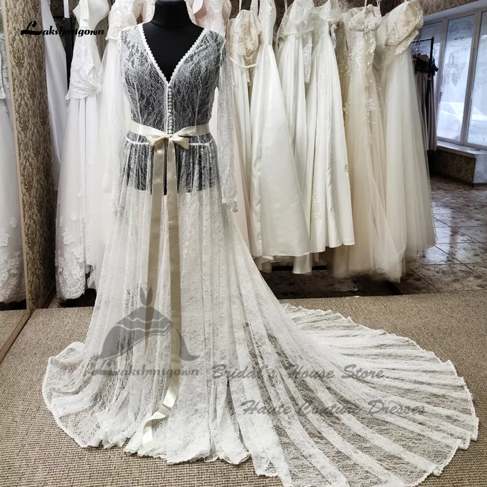 

Lakshmigown Sexy Lace Bridal Robe For Wedding 2023 Puffy Long Sleeve Princess Women Boho Wedding Dresses Novia Vestido