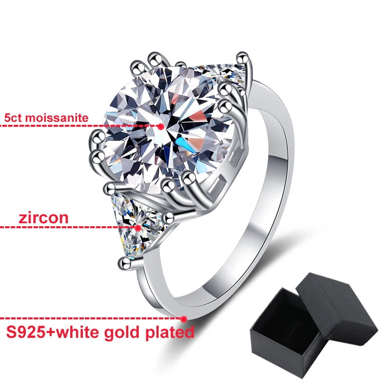 Smyoue 5ct D Color Moissanite Ring for Women Colorless Sparkling