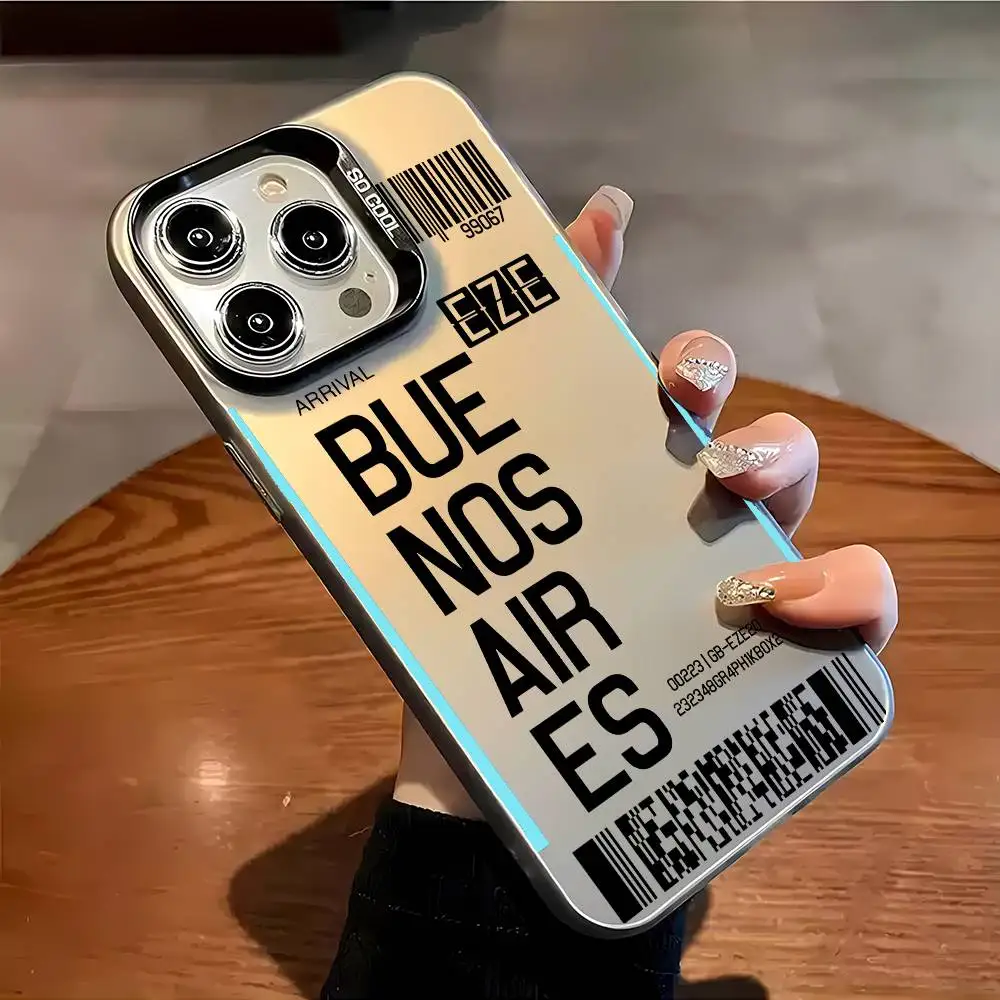 Argentinien Flugzeug Ticket Handyhülle für iPhone 16 15 14 13 12 11 Plus Pro Max mehrfarbige Aurora Laser stoßfeste Funda Cover – Detail 6