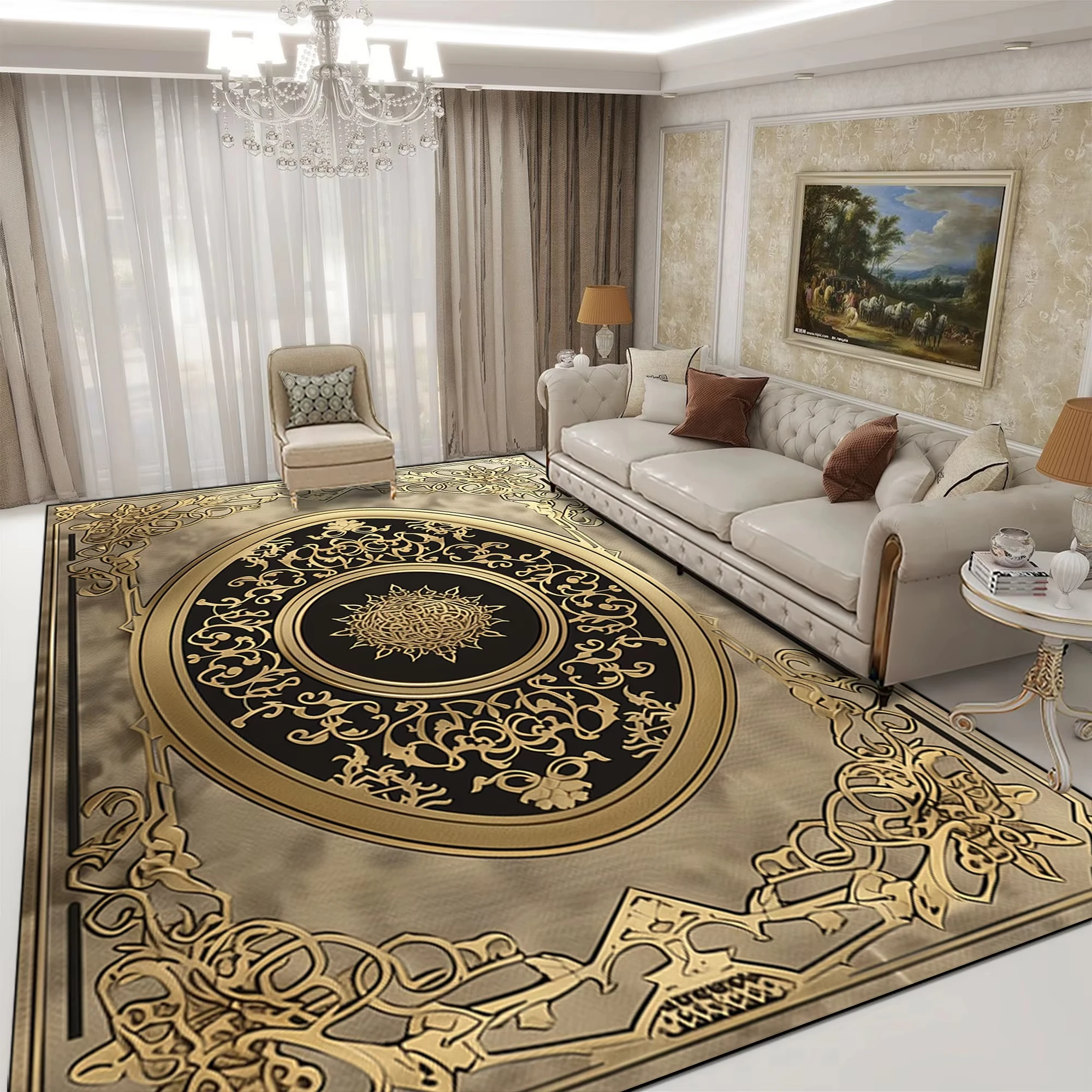 Nordic Light Luxury Gold Rugs for Living Room Large Area Home Sofa Table Area Carpet Customizable Bedroom Decor Anti-slip Mats 3