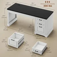 Farmhouse 55" Executive Desk, Computer Desk with Storage Drawers and Power Outlet, Home Office Desk, Workstation for Office Home 2