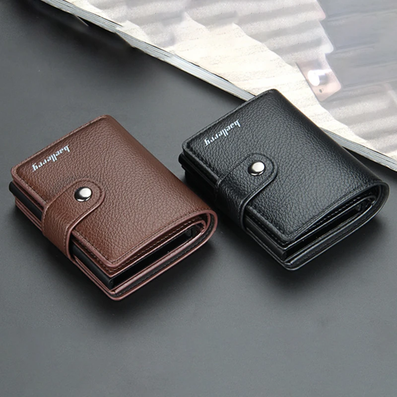 차단 보호 남성용 ID 신용 은행 카드홀더 케이스, 가죽 금속 알루미늄 비즈니스 신용 카드 홀더, 1PC