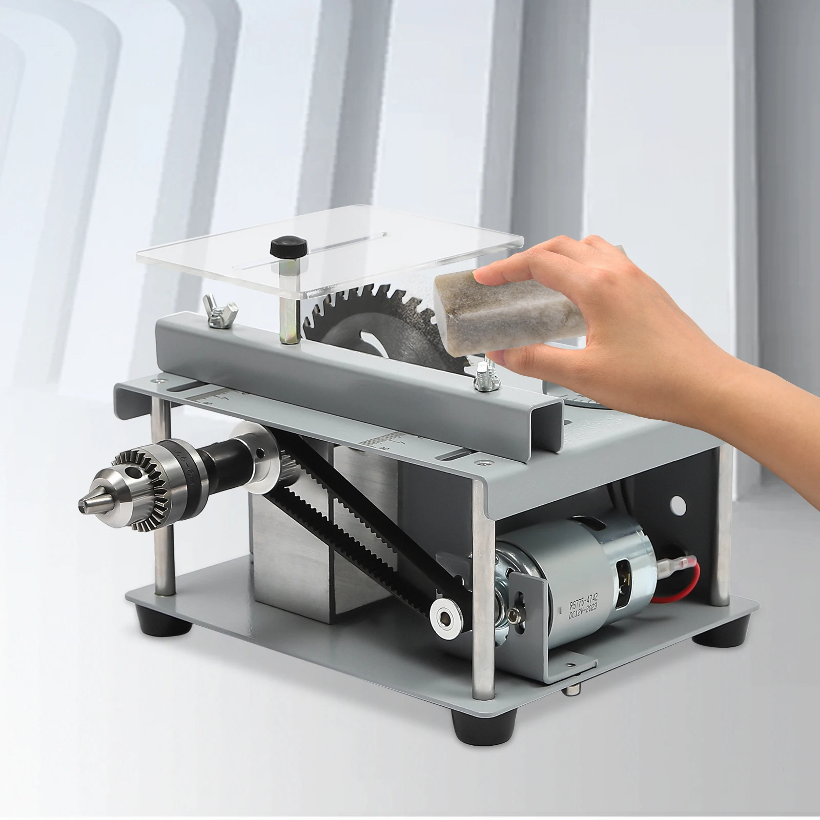Elektrische Mini-Tischkreissäge, 4,33 Zoll, Kreuzschnitt-Gleitsäge mit 7-Gang-Einstellung, 0–90 ° Winkelschnitt, 96 W Motor aus reinem Kupfer für Holz – Detail 7