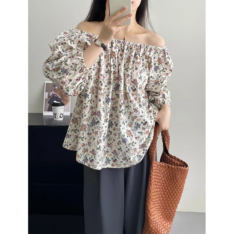 

Floral Chiffon Shirt Printed Blouse for Womens Tops 2023 Summer New In Korea Fashion Sweet Ladies Top Puff Sleeve Blouses
