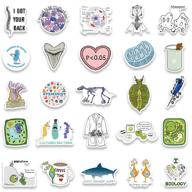 50Pcs INS Novelty Cute Kawaii Biology Series Stickers PVC