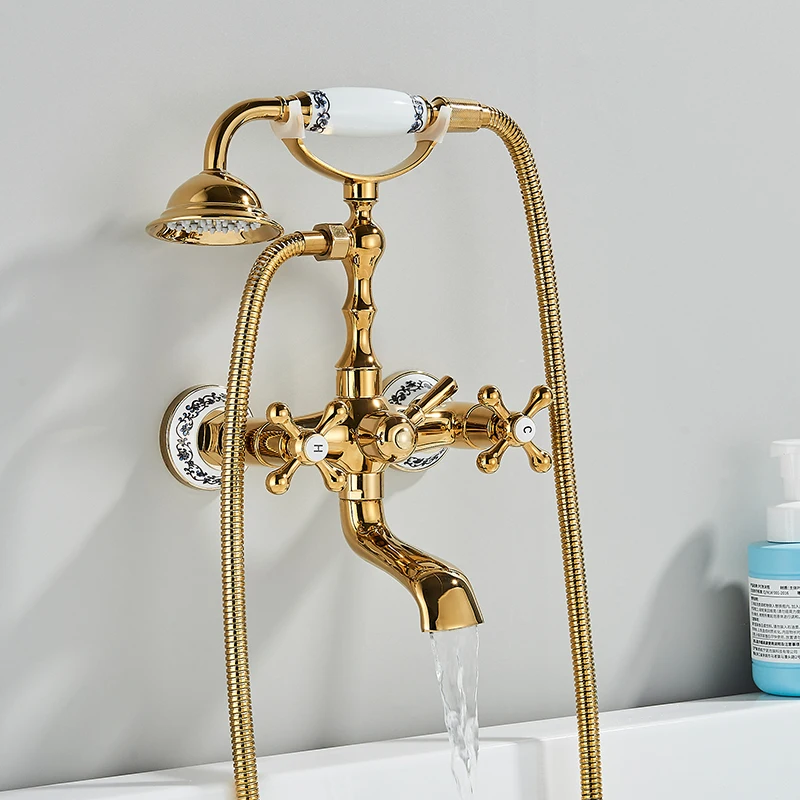 Antique Black Bronze Phone Style Bathtub Shower Faucet Copper Spray Wall-Mounted Hot And Cold Faucet Bathtub Shower System 3