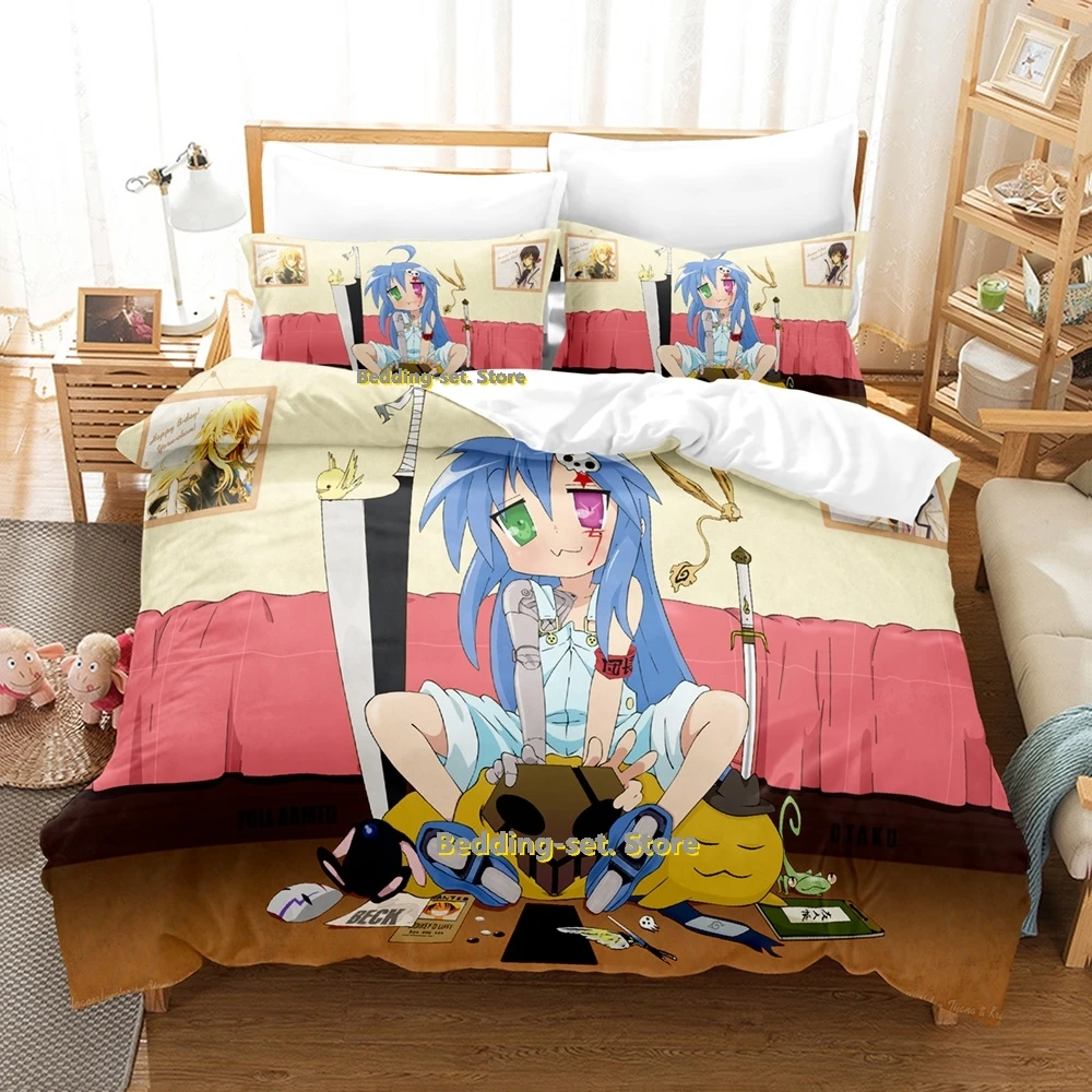 Lucky Star Konata Bedding Set Single Twin Full Queen King Size Bed Set Adult Kid Bedroom Duvetcover Sets 3D Anime Bed Sheet Set 4