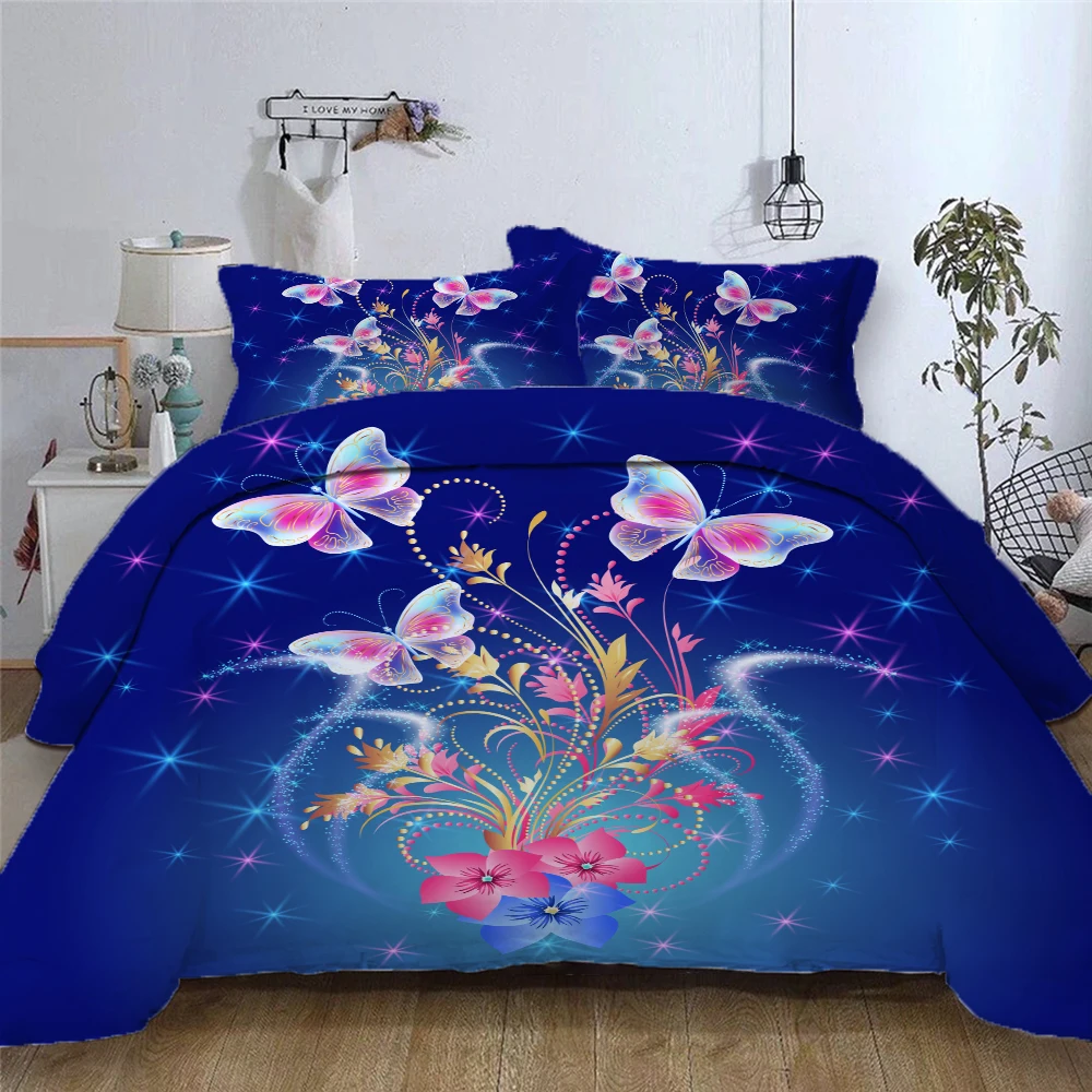 3d Fantasy Flying Butterflies Bedding Set Flowers Duvet Covet with Pillowcase Butterdly Comforter Cover Home Twin Queen King