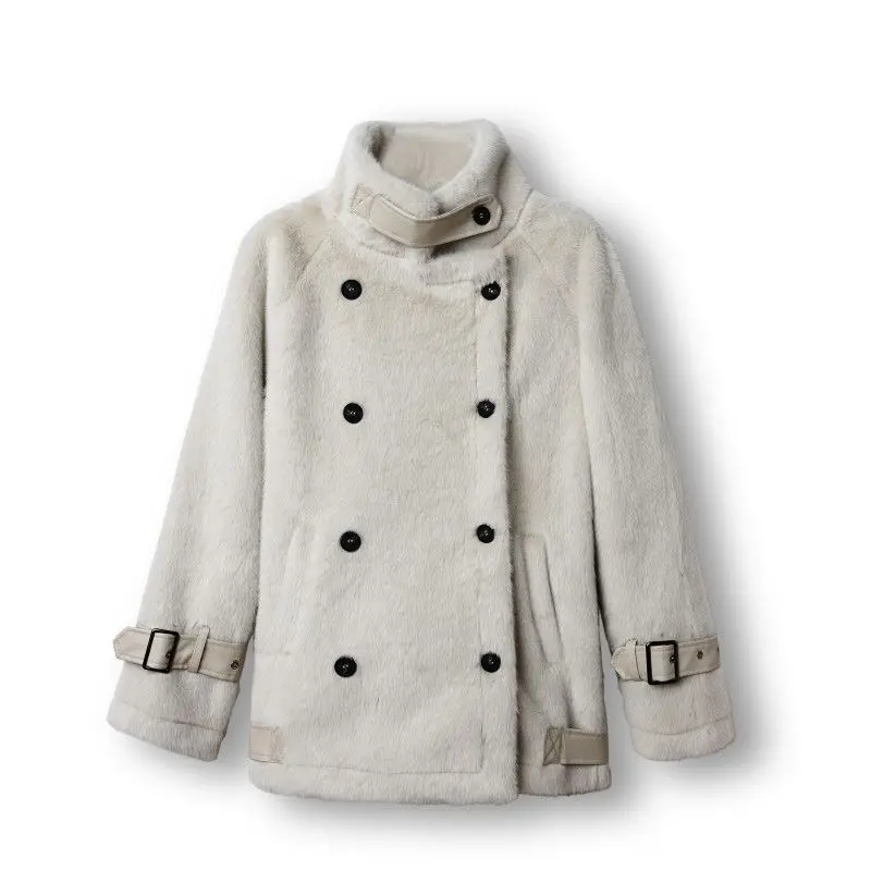 Autumn And Winter 2023 New Style Imitation Mink Wool Thickened Fur One-piece Lamb Wool Loose Skinny Coat For Women