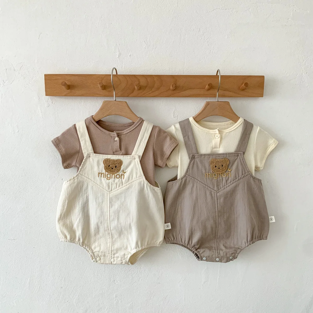 

Summer Baby Boys Girls Clothing Sets Cute Bear Sleeveless Bodysuit Solid Short Sleeve T-Shirt Two Piece Toddler Overalls Sets