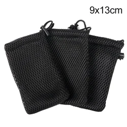 Set of Air Mesh Drawstring Pouches - Multipurpose Black Storage Bags for Electronics and Accessories (3pcs - 9x13cm)