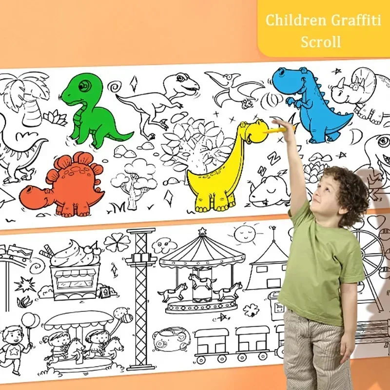 Children's Drawing Roll DIY Coloring Paper Roll Color Filling Paper Graffiti Scroll Paper-cut for Kids Painting Educational Toys