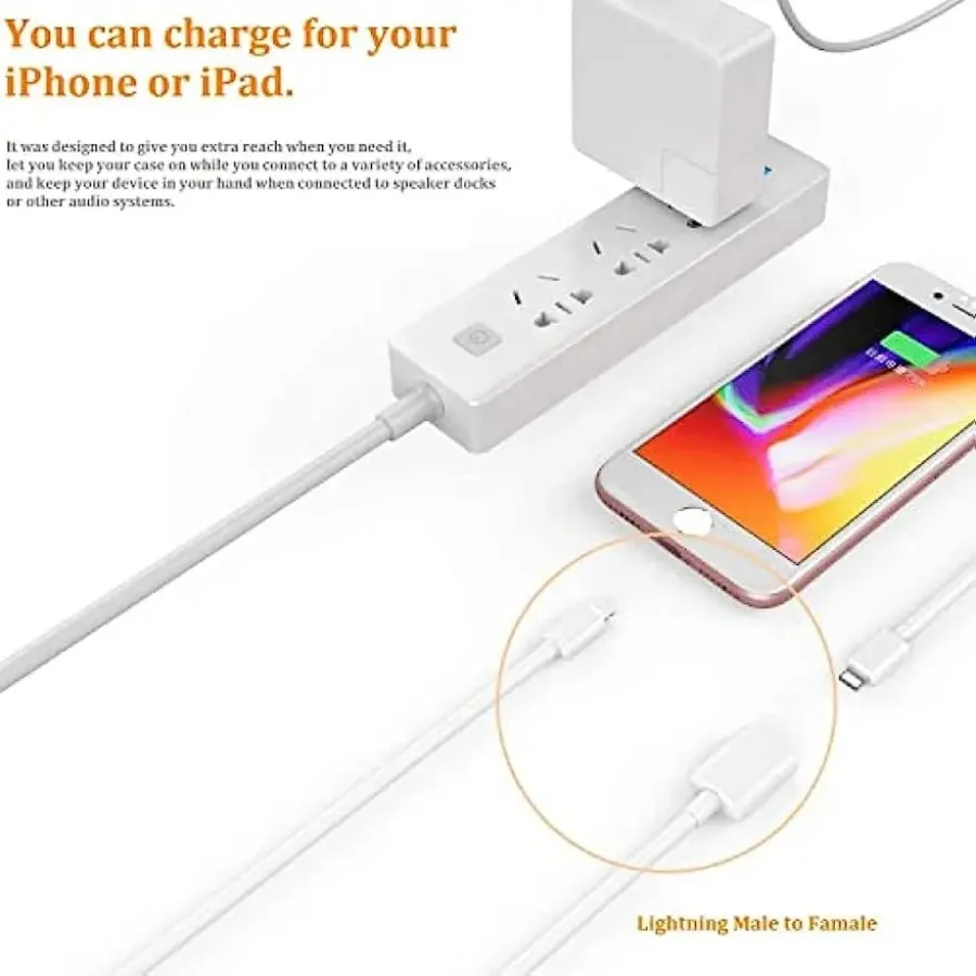 Hdmi To Lightning Cable Apples To Apples IPhone Charger Extension Cable,[ Apple MFi Certified] 90 Degree Lightning Charging Male To Female Extender  Dock Cable Adapter For IPhone 14 Camera Adapter To Iphone Usb, image size:900x900