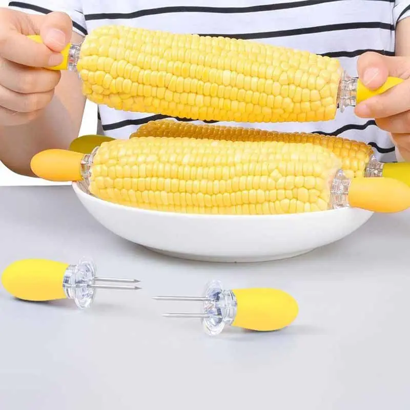 Fork Corn Skewer Stainless Steel Corn Holders on The Cob Skewers Fruit Forks Outdoor Barbecue Tool Kitchen Gadgets Grill