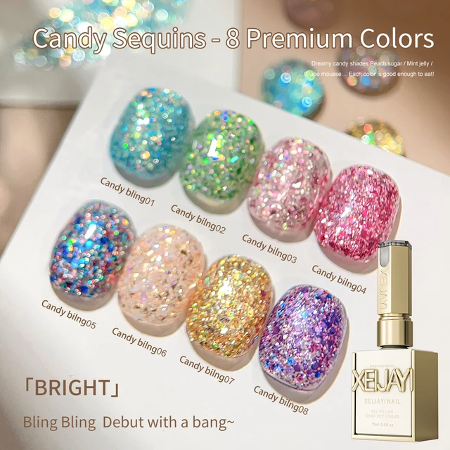 XEIJAYI 8pcs 15ML Sweet Candy Glitter Nail Gel Set Semi Permanent Nail Art Soaking UV LED Nail Salon DIY Nail Salon Gel