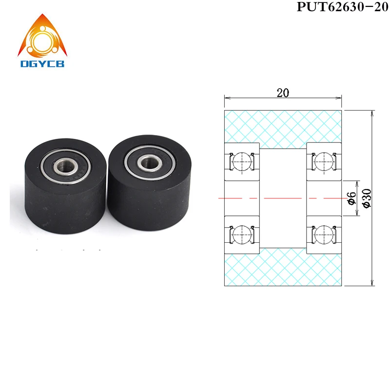 Furo Diâmetro mm Roda Guia de Rolo de Poliuretano com Dois Rolamento Mudo Plana 6x30x20 mm Put6263020 pu Polia de Borracha Pcs 30 mm