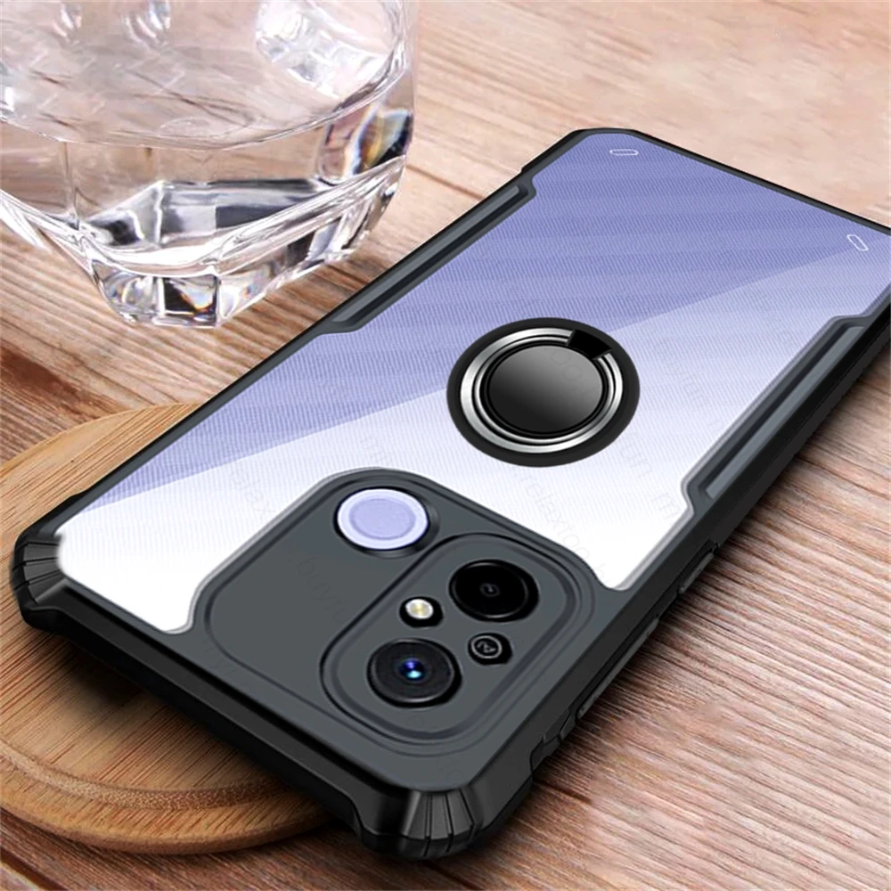Per Redmi 12C 4G Custodia Acrilico Trasparente Antiurto Armor Coque Redmi12C Redmy 12C 12 C C12 Magnet Holder Ring Protect Fundas