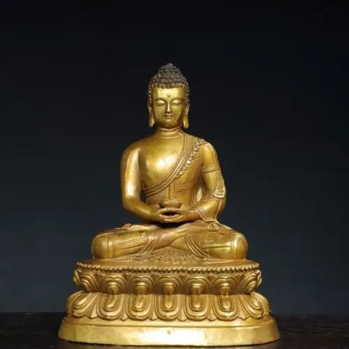 

14.6" Antique Tibetan Buddhism Temple Bronze 24k gilt Shakyamuni Buddha statue