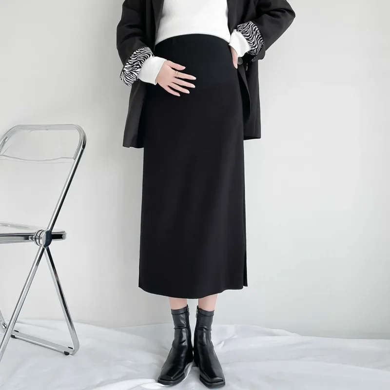 Maternity High Waist Thickened Autumn Winter Wrap Skirt Support Belly Mid-Length One-Step Skirt for Pregnant Women Outerwear