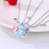 3pcs Stitching Heart Colorful Sequins Magnetic Pendant Necklace Stitching Fashion Simple Design Daily Casual Friendship Jewelry 3