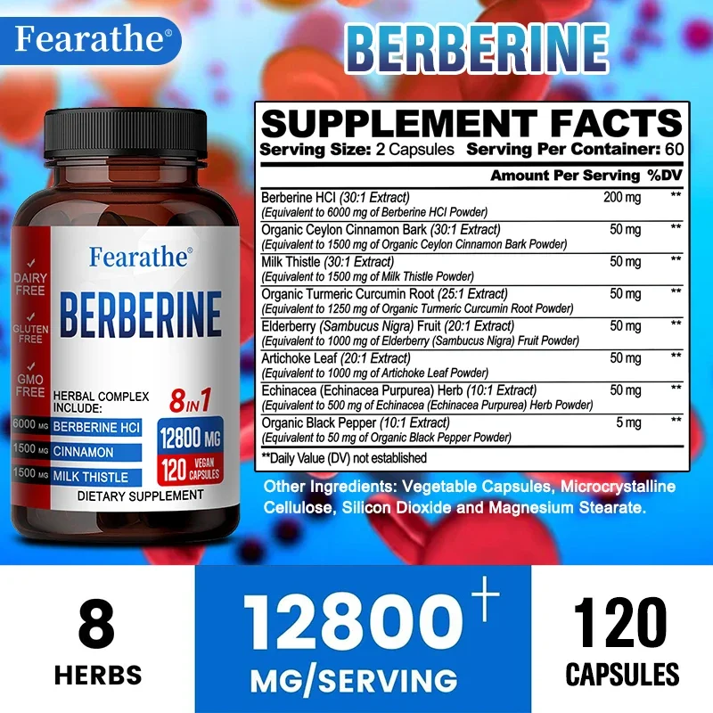 Ultra High Strength Berberine Supplement 12,800 Mg with Ceylon, Milk Thistle-Supports Immune, Cardiovascular and GI Health berberine capsules